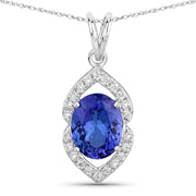 Bids.com 2.44 Carat Genuine Tanzanite and White Diamond 14K White Gold Pendant Pendants
