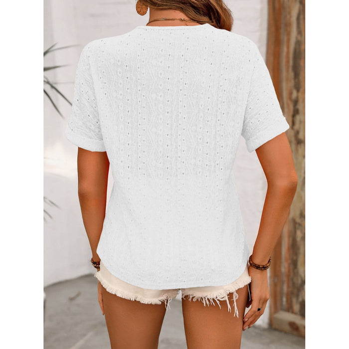 Eyelet V-Neck Short Sleeve Top