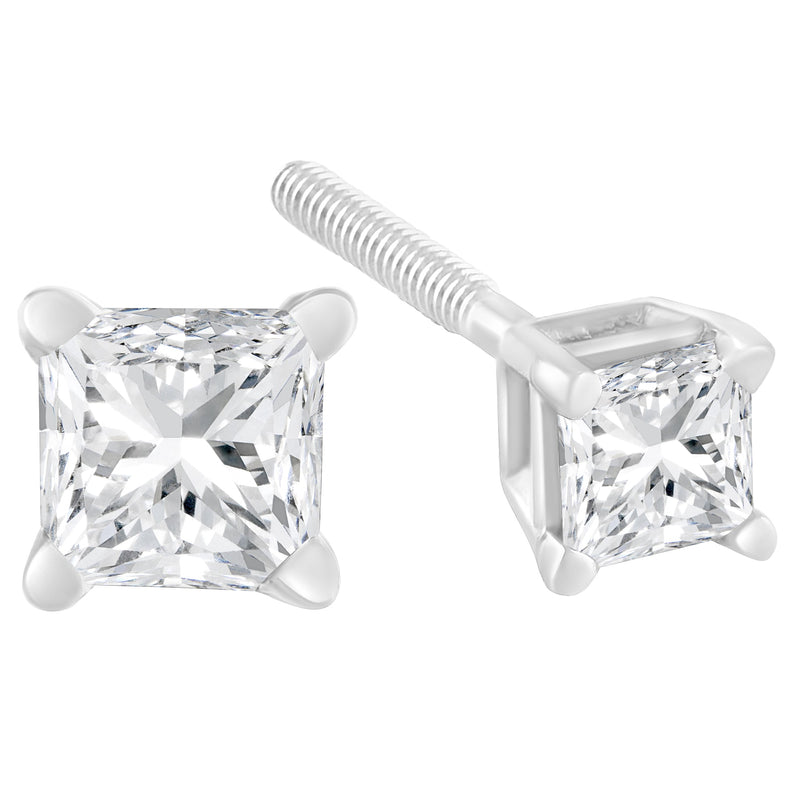 Bids.com AGS Certified 18K White Gold 1.0 Cttw 4-Prong Set Princess-Cut Solitaire Diamond Screw Back Stud Earrings (E-F Color, SI2-I1 Clarity) Earrings