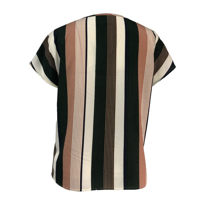 Striped Notched Short Sleeve Blouse