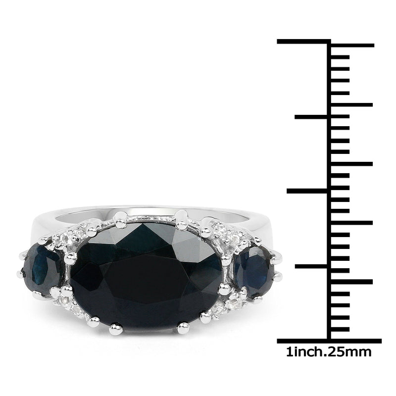 Bids.com 8.62 Carat Genuine Black Sapphire & White Topaz .925 Sterling Silver Ring Rings