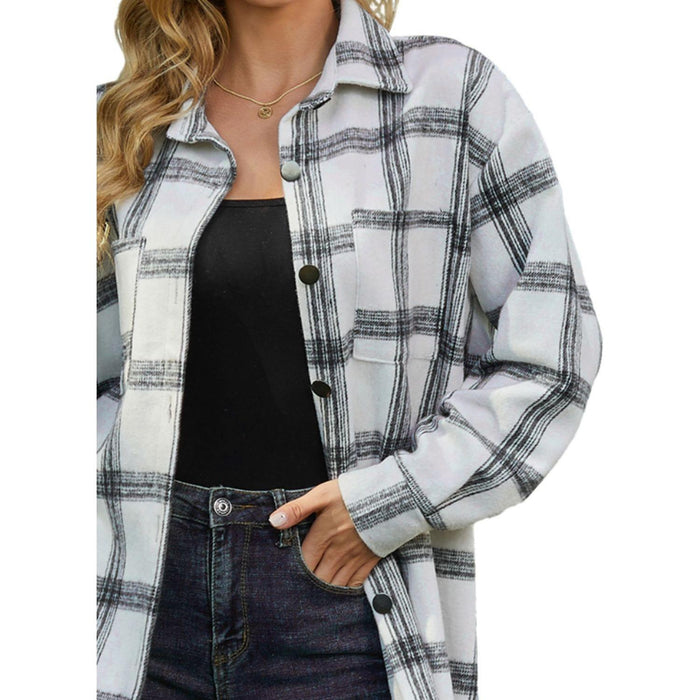 Plaid Collared Neck Long Sleeve Shacket