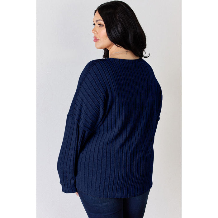 Basic Bae Ribbed Half Button Long Sleeve T-Shirt