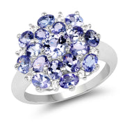 Bids.com 3.37 Carat Genuine Tanzanite and White Topaz .925 Sterling Silver Ring Rings