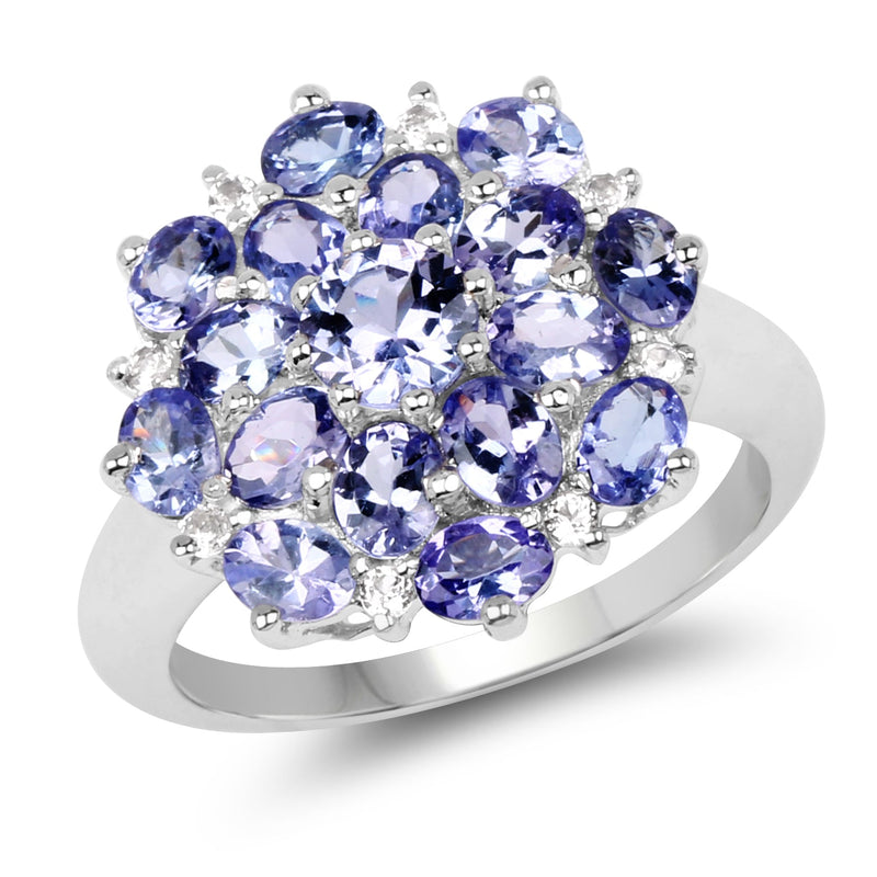 Bids.com 3.37 Carat Genuine Tanzanite and White Topaz .925 Sterling Silver Ring Rings