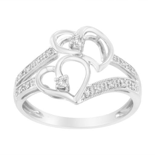 Bids.com 14KT White Gold 1/10 cttw Diamond Twin Heart Ring - Size 6.5 Rings