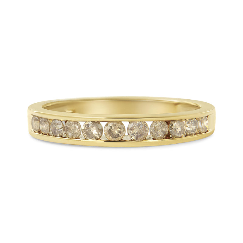 Bids.com 14K Yellow Gold Plated .925 Sterling Silver 1/2 Cttw Channel Set Round Champagne Diamond 11 Stone Band Ring (K-L Color, I1-I2 Clarity) - Size 7 Rings