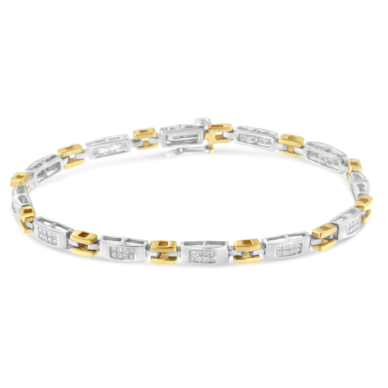 Bids.com 10K Two-Tone Gold Princess Cut Diamond Geo Link Bracelet (1.00 cttw, H-I Color, SI1-SI2 Clarity) Bracelets