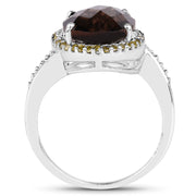 Bids.com 4.85 Carat Genuine Smoky Quartz, Yellow Diamond & White Diamond .925 Sterling Silver Ring Rings