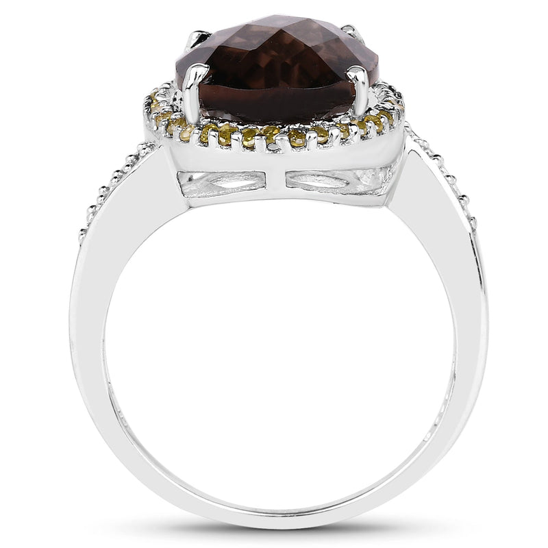 Bids.com 4.85 Carat Genuine Smoky Quartz, Yellow Diamond & White Diamond .925 Sterling Silver Ring Rings