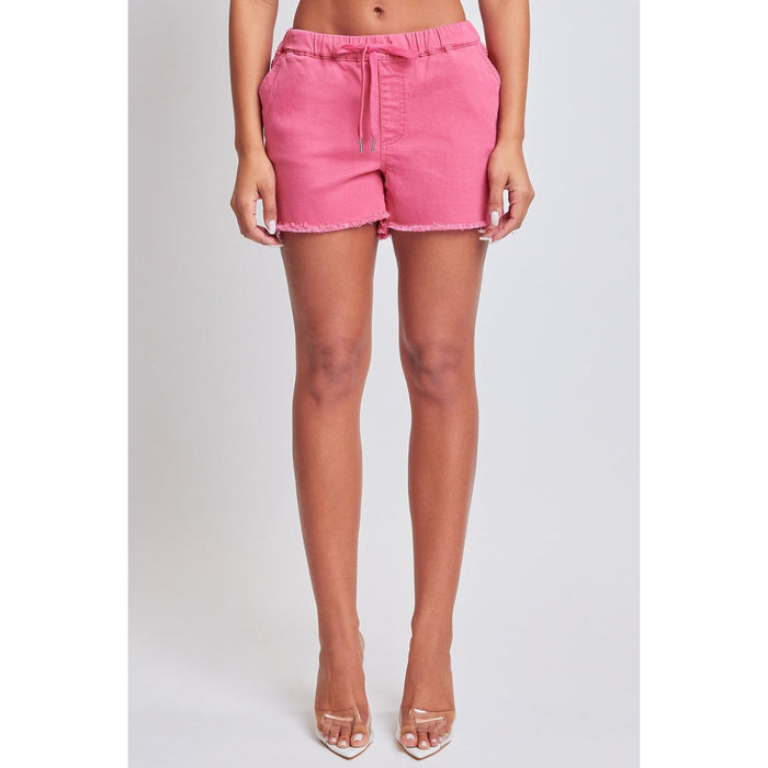 Drawstring Raw Hem Shorts in Pink