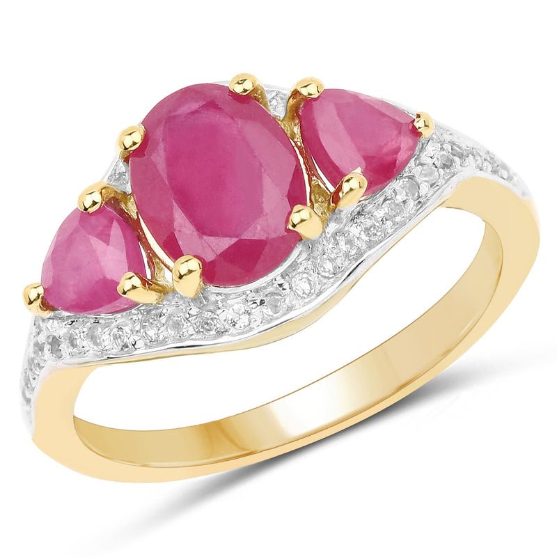 Bids.com 14K Yellow Gold Plated 2.49 Carat Genuine Glass Filled Ruby and White Topaz .925 Sterling Silver Ring Rings