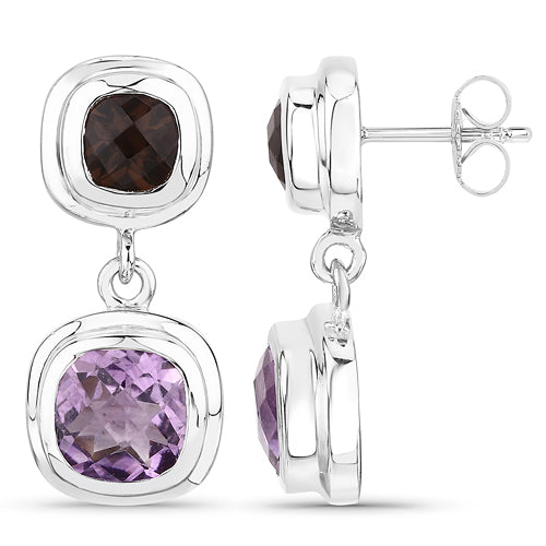 Bids.com 6.60 Carat Genuine Amethyst and Smoky Quartz .925 Sterling Silver Earrings Earrings