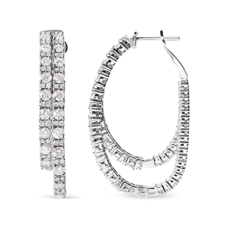 Bids.com 14K White Gold 4.0 Cttw Diamond Asymmetrical Inside Out Double-Hoop Earrings (I-J Color, I1-I2 Clarity) Earrings