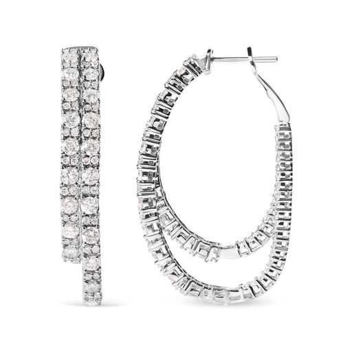 Bids.com 14K White Gold 4.0 Cttw Diamond Asymmetrical Inside Out Double-Hoop Earrings (I-J Color, I1-I2 Clarity) Earrings