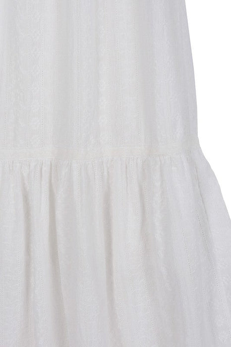 Lilou Embroidered White V Neckline Tiered Dress