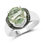 Bids.com 3.95 Carat Genuine Green Amethyst and Green Diamond .925 Sterling Silver Ring Rings
