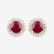 Bids.com 1.22 Carat Genuine Ruby and White Diamond 14K Yellow Gold Earrings Earrings