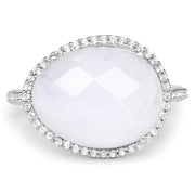 Bids.com 7.33 Carat Genuine White Rainbow Moonstone And White Topaz .925 Sterling Silver Ring Rings