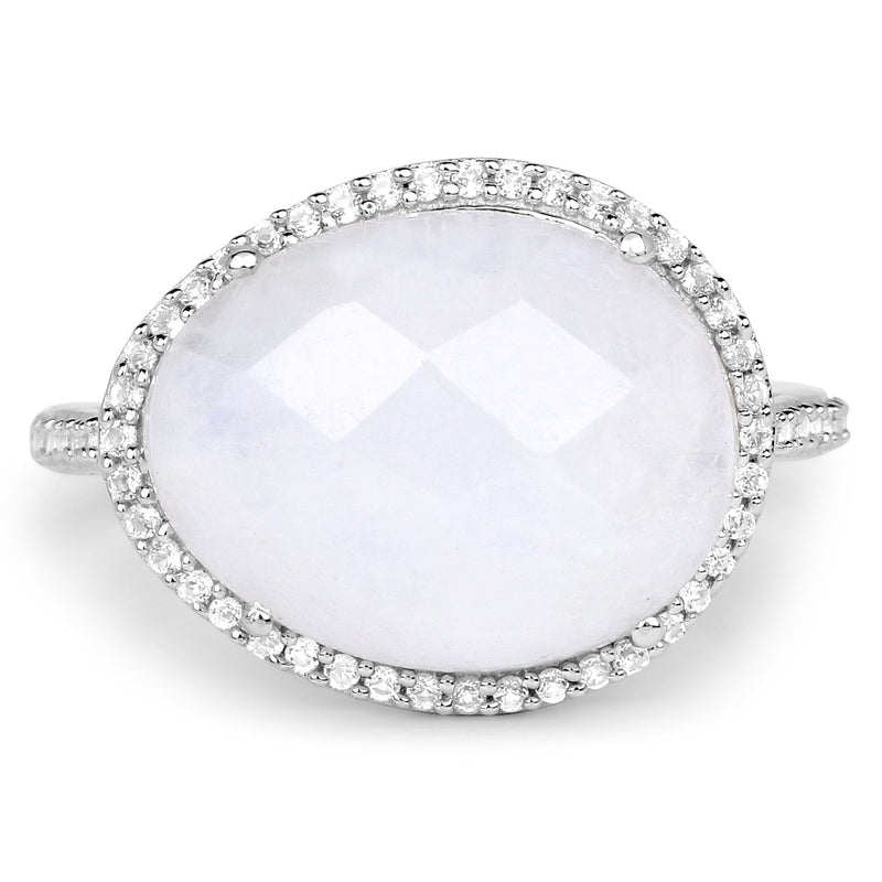 Bids.com 7.33 Carat Genuine White Rainbow Moonstone And White Topaz .925 Sterling Silver Ring Rings