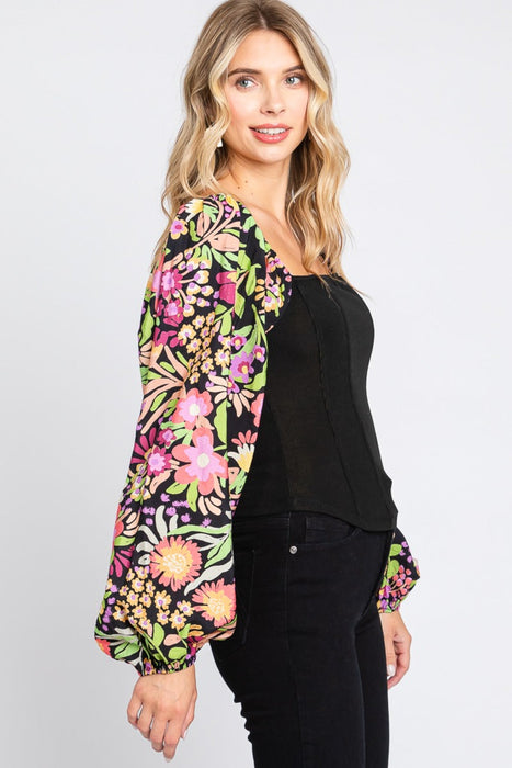 ODDI Floral Balloon Sleeve Blouse