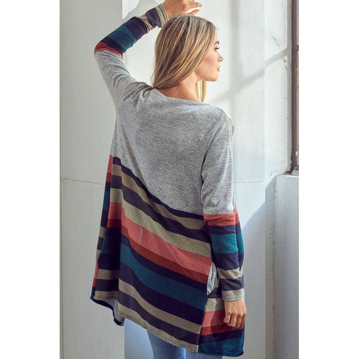 Lus Brushed Stripe Solid Mix Cardigan