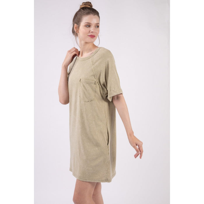 VERY J Washed Round Neck Mini Tee Dress