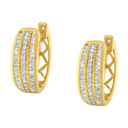 Bids.com 10K Yellow Gold 3/4 Cttw Pave and Channel Set Diamond Triple Row Modern Hoop Earrings (I-J Color, I2-I3 Clarity) Earrings