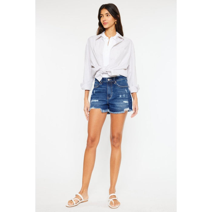 Kancan High Rise Frayed Hem Denim Shorts