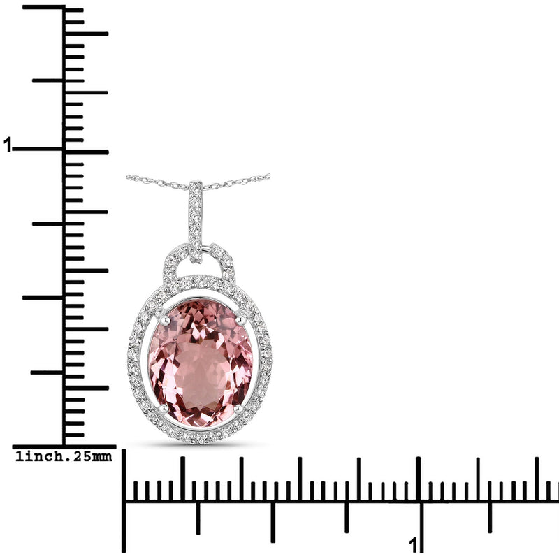 Bids.com 3.90 Carat Genuine Pink Tourmaline and White Diamond 14K White Gold Pendant Pendants