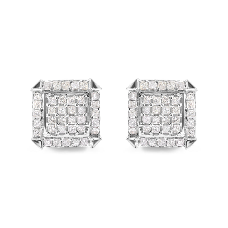 Bids.com 10K White Gold 1 1/10 Cttw Princess Diamond Composite and Halo Stud Earrings (I-J Color, I1-I2 Clarity) Earrings