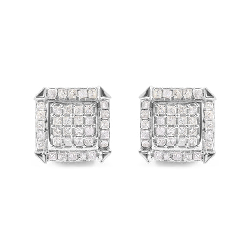 Bids.com 10K White Gold 1 1/10 Cttw Princess Diamond Composite and Halo Stud Earrings (I-J Color, I1-I2 Clarity) Earrings
