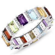 Bids.com 4.31 Carat Genuine Multi Stones .925 Sterling Silver Ring Rings