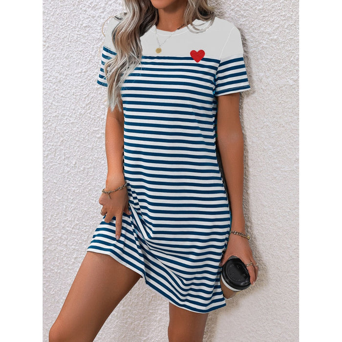 Striped Round Neck Short Sleeve Mini Tee Dress