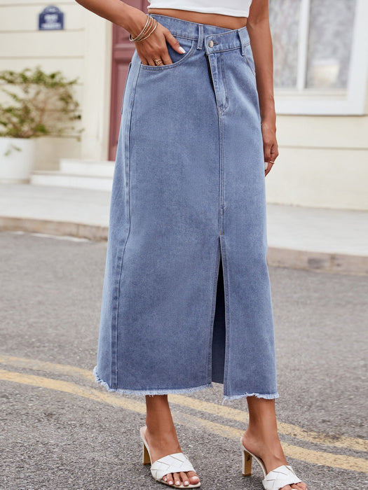 Slit Asymmetrical Waist Denim Skirt