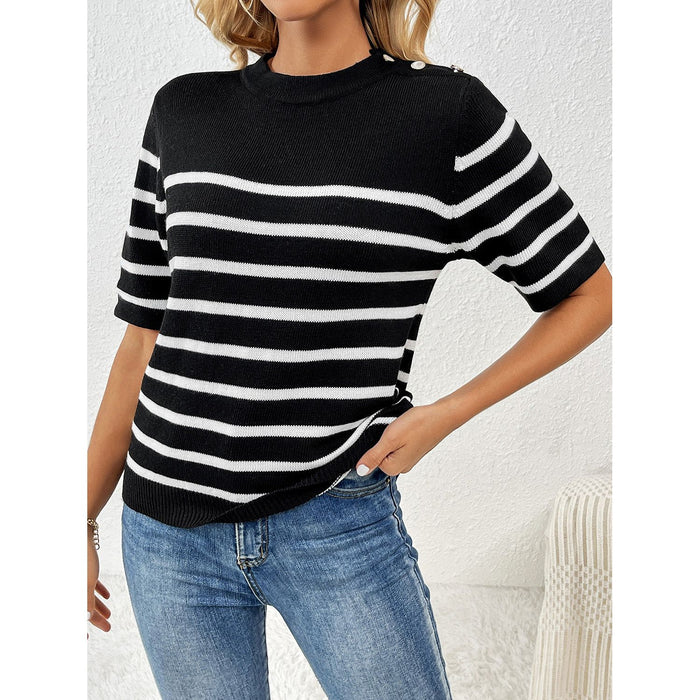 Striped Round Neck Half Sleeve Knit Top