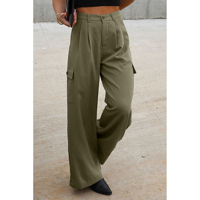 Ruched Wide Leg Pants with Pockets