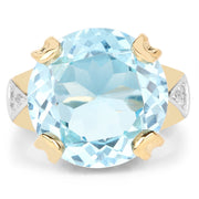 Bids.com 14K Yellow Gold Plated 12.98 Carat Genuine Blue Topaz and White Topaz .925 Sterling Silver Ring Rings
