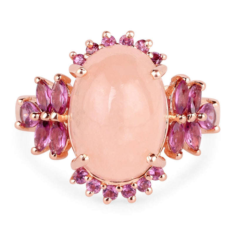 Bids.com 14K Rose Gold Plated 9.13 Carat Genuine Morganite and Rhodolite .925 Sterling Silver Ring Rings