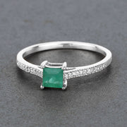 Bids.com 0.67 Carat Genuine Zambian Emerald and White Diamond 14K White Gold Ring Rings