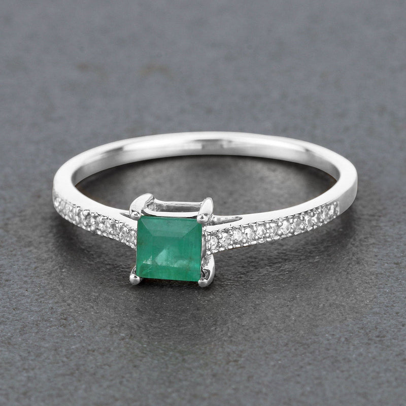 Bids.com 0.67 Carat Genuine Zambian Emerald and White Diamond 14K White Gold Ring Rings