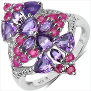 Bids.com 2.58 Carat Genuine Amethyst & Ruby .925 Sterling Silver Ring Rings