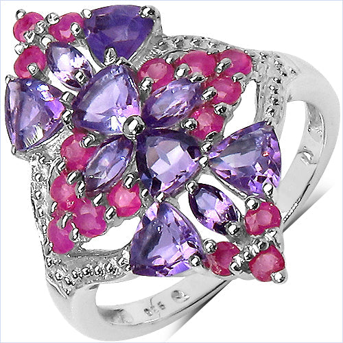 Bids.com 2.58 Carat Genuine Amethyst & Ruby .925 Sterling Silver Ring Rings