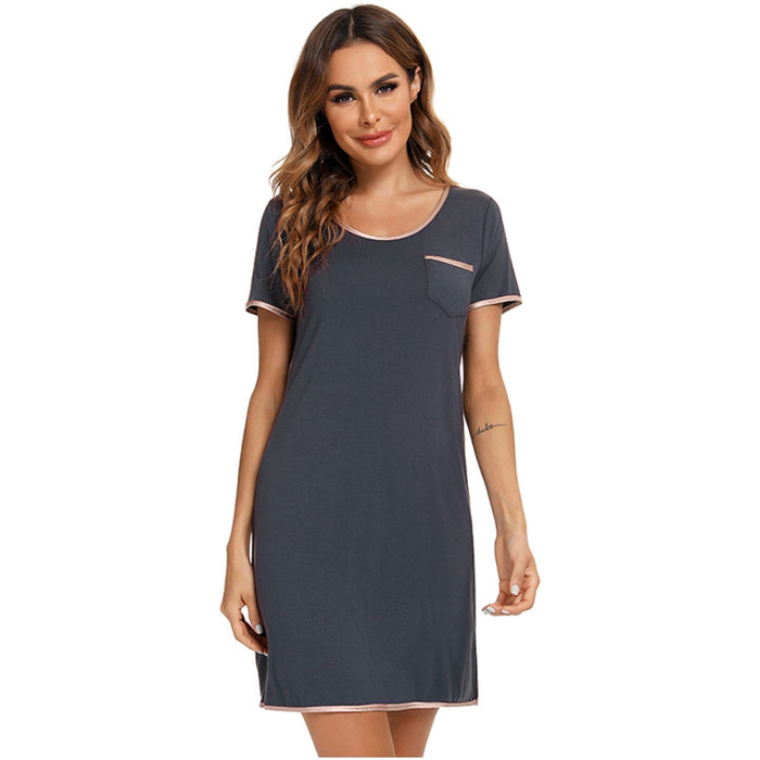 Contrast Trim Pocketed Round Neck Lounge Dress