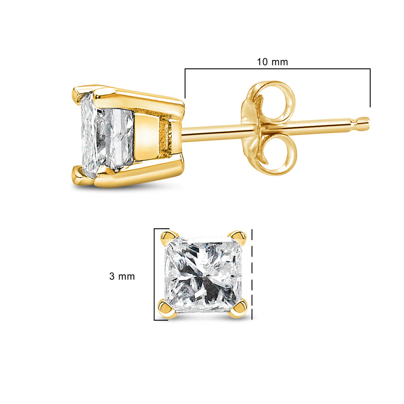 Bids.com IGI Certified 14k Yellow Gold 1/3 Cttw 4-Prong Set Princess-Cut Solitaire Diamond Push Back Stud Earrings (Q-R Color, I1-I2 Clarity) Earrings