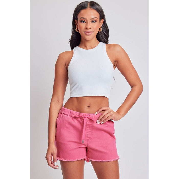 Drawstring Raw Hem Shorts in Pink