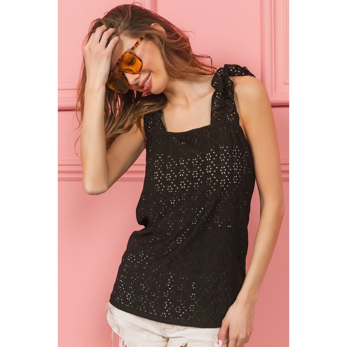 BiBi Eyelet Ruffle Wide Strap Tank