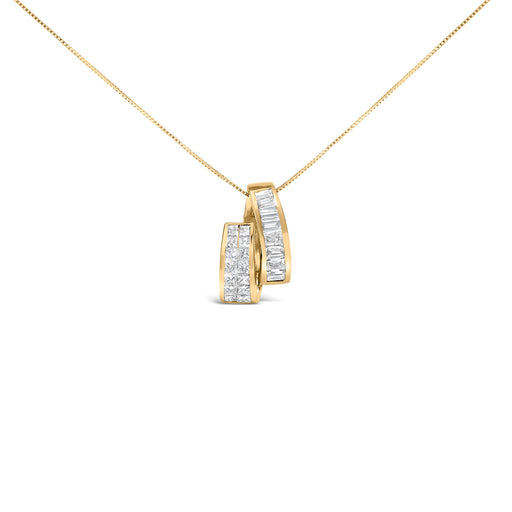 Bids.com 14K Yellow Gold 1 5/8 Cttw Princess and Baguette Diamond Duo Bar Pendant Necklace (G-H Color, VS2-SI1 Clarity) - 18" Necklaces