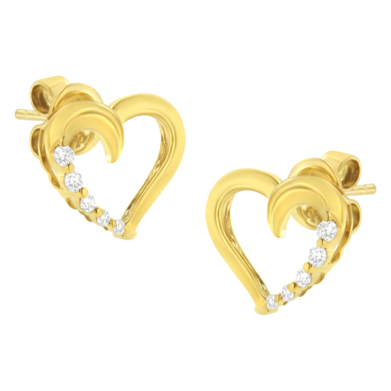 Bids.com 14K Yellow Gold 1/8 Cttw Diamond Journey Heart Hoop Earrings (K-L Color, I1-I2 Clarity) Earrings