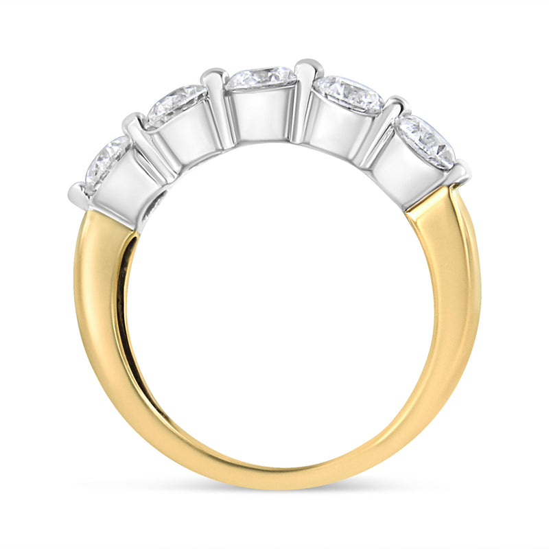Bids.com 14K White and Yellow Gold 1 1/2 Cttw 2 Prong Cup Set Round-Cut Diamond 5 Stone Ring Band (H-I Color, SI2-I1 Clarity) - Ring Size 7 Rings